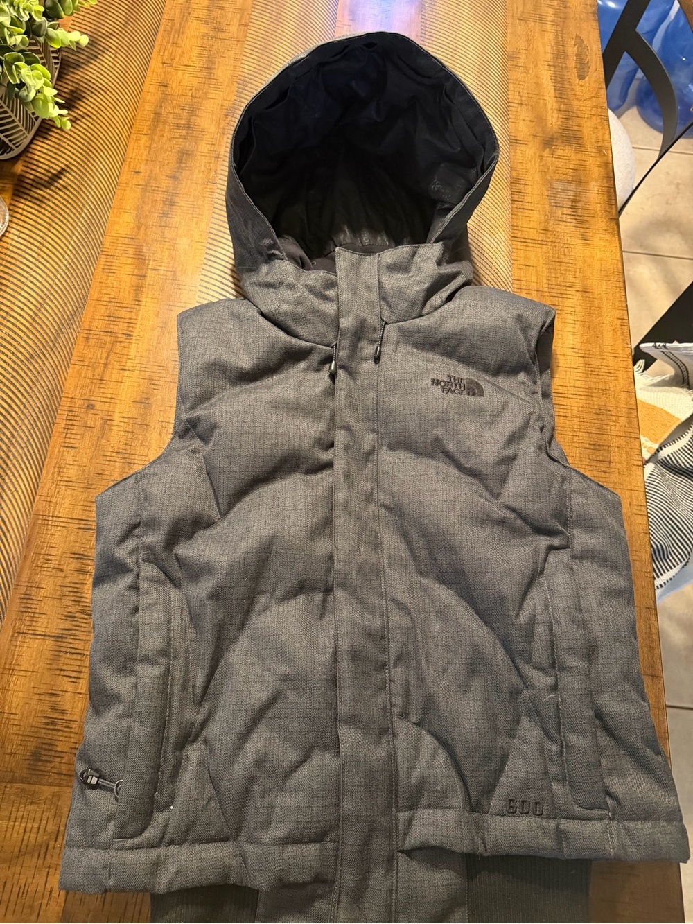 The North Face Heather Gray Hooded Puffer Vest